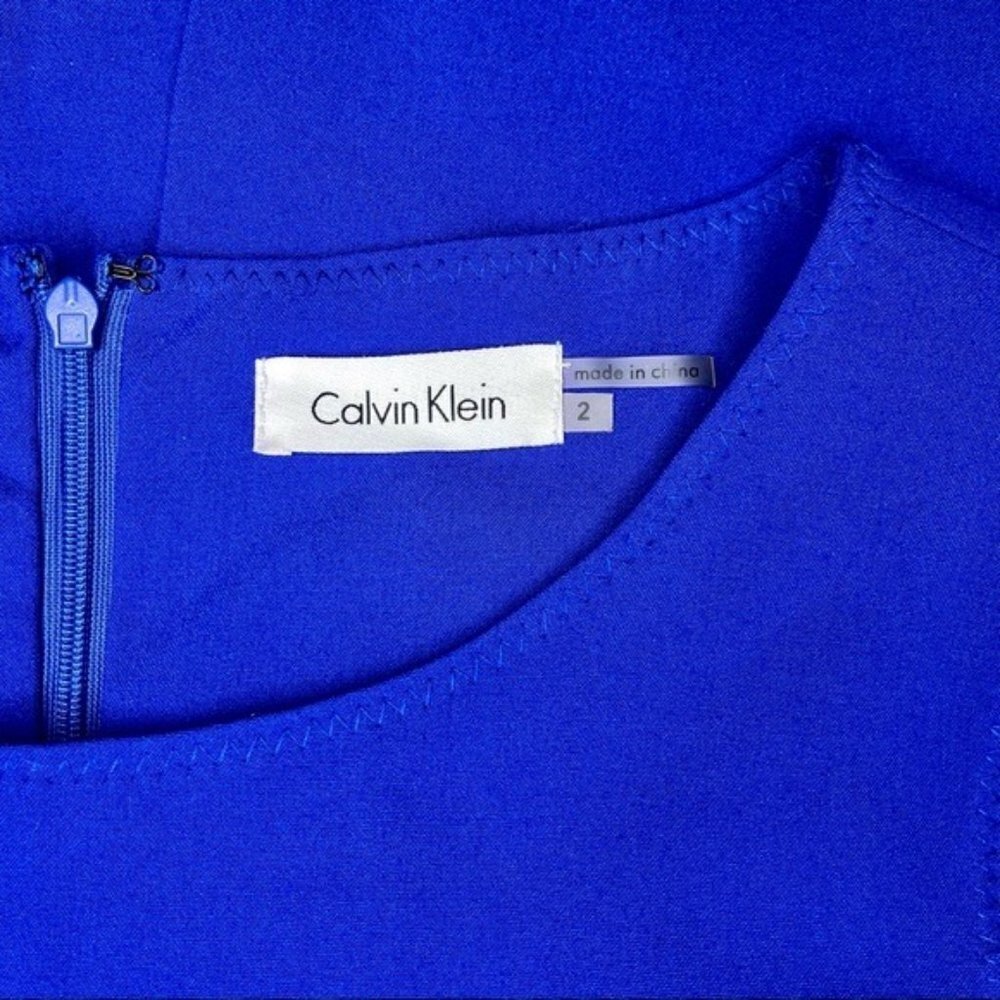 Calvin Klein Blue Sleeveless Sheath Dress with Elastic Buckle Waist Size 2 - Picture 8 of 10